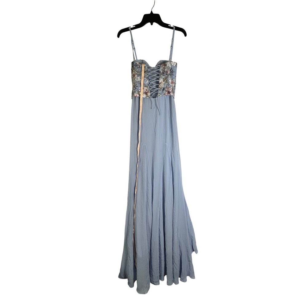 Oh Polly Blue Floral Embroidered Corset Maxi Dress Lace Up Back US 4 New - Picture 6 of 10